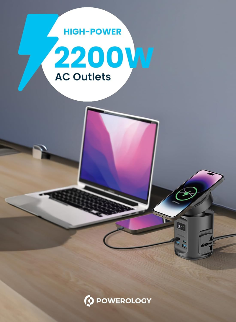 Powerology Magsafe Power Hub PD 65W 2X Universal Sockets 2200W
