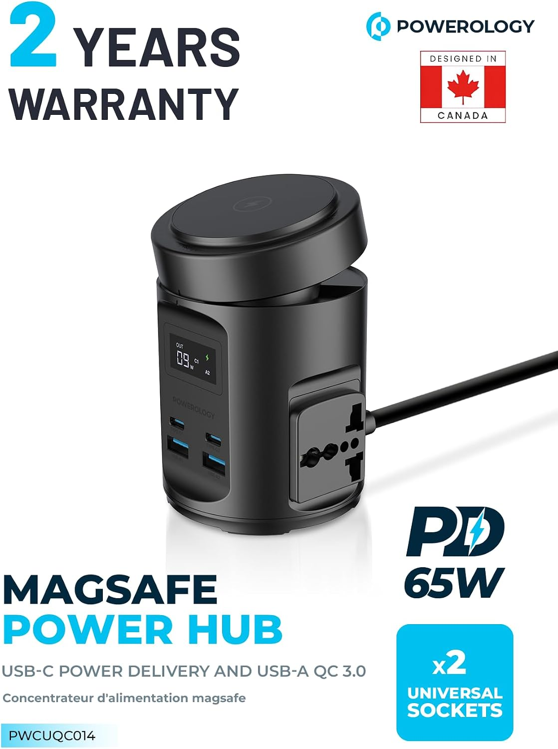 Powerology Magsafe Power Hub PD 65W 2X Universal Sockets 2200W