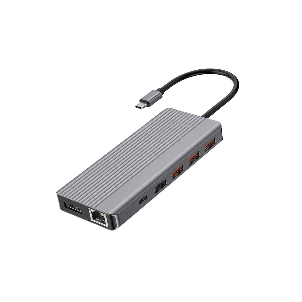 Powerology 13-in-1 Dual HDMI & DisplayPort USB-C HUB Ethernet - Gray