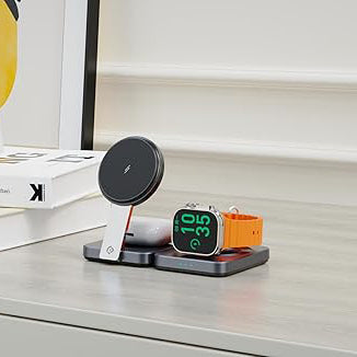 Powerology 3-in-1 Foldable Magnetic Wireless Charging Stand with Qi2 15W Fast Charging – Dark Gray