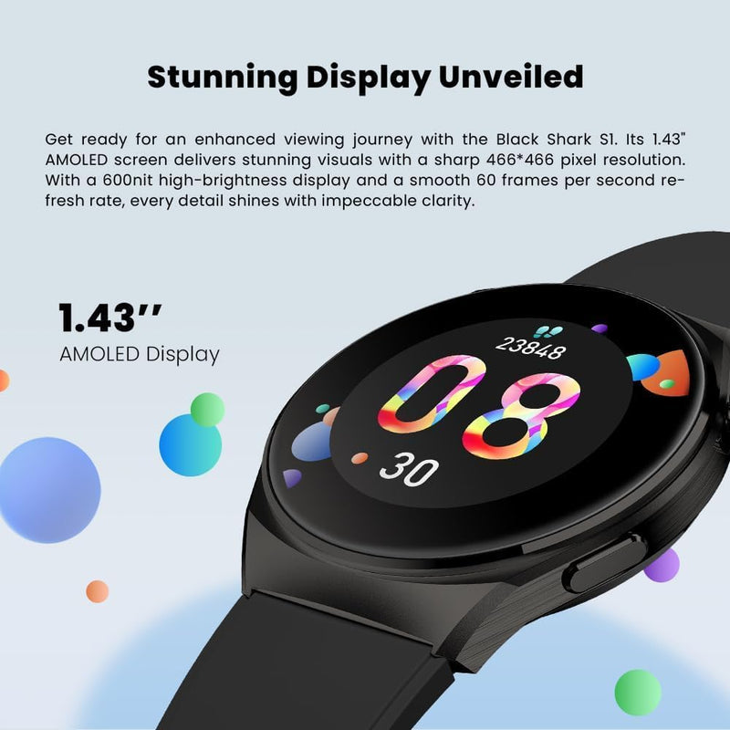 ساعة Black Shark S1 الذكية بشاشة AMOLED مقاس 1.43 بوصة ومكالمات Bluetooth ومقاومة IP68 – أسود-10