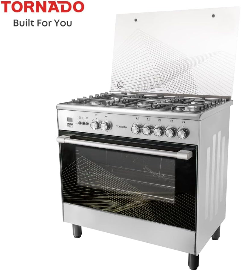 موقد مستقل Tornado 90X60 سم، فرن غاز كامل مع 5 شعلات، إشعال أوتوماتيكي وأمان كامل 9T10Hla1X0Asg-1