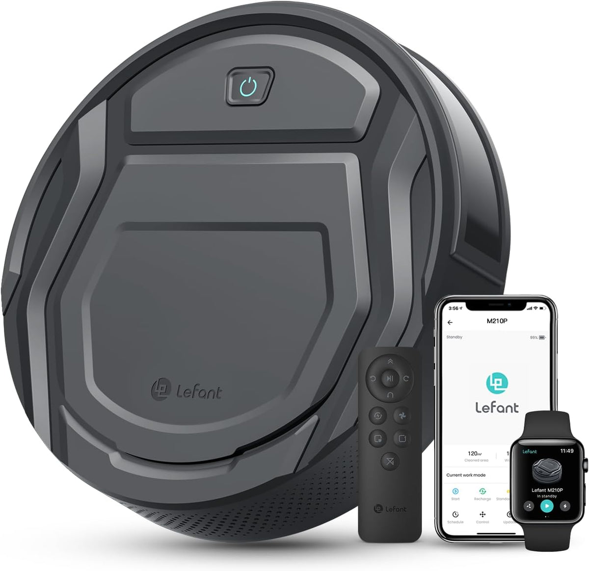 مكنسة روبوت Lefant M210P مع جهاز تحكم عن بعد، تحكم صوتي عبر Alexa، وشحن ذاتي
