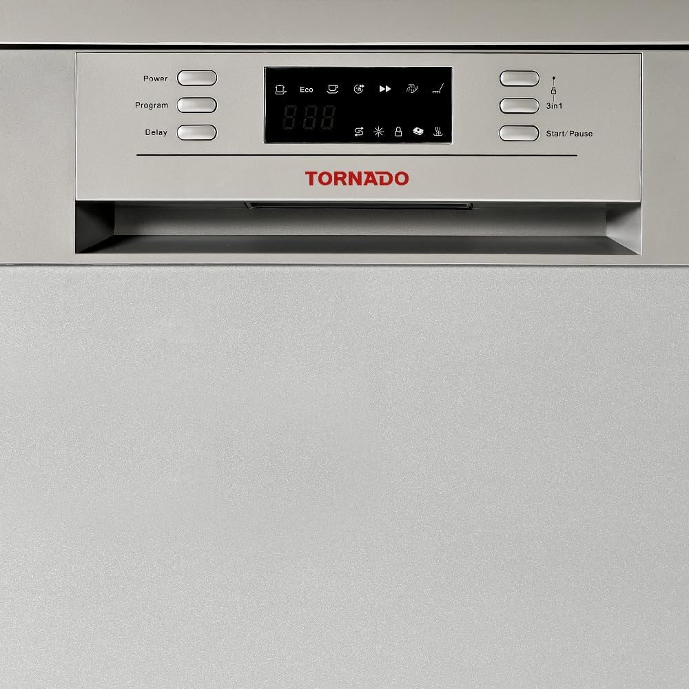 Tornado Freestanding Dishwasher 13 Place Settings 6 Programs 2 Racks Mini Programme Half-Load Stainless Steel Tub Tdg-Jn1363-Bsu