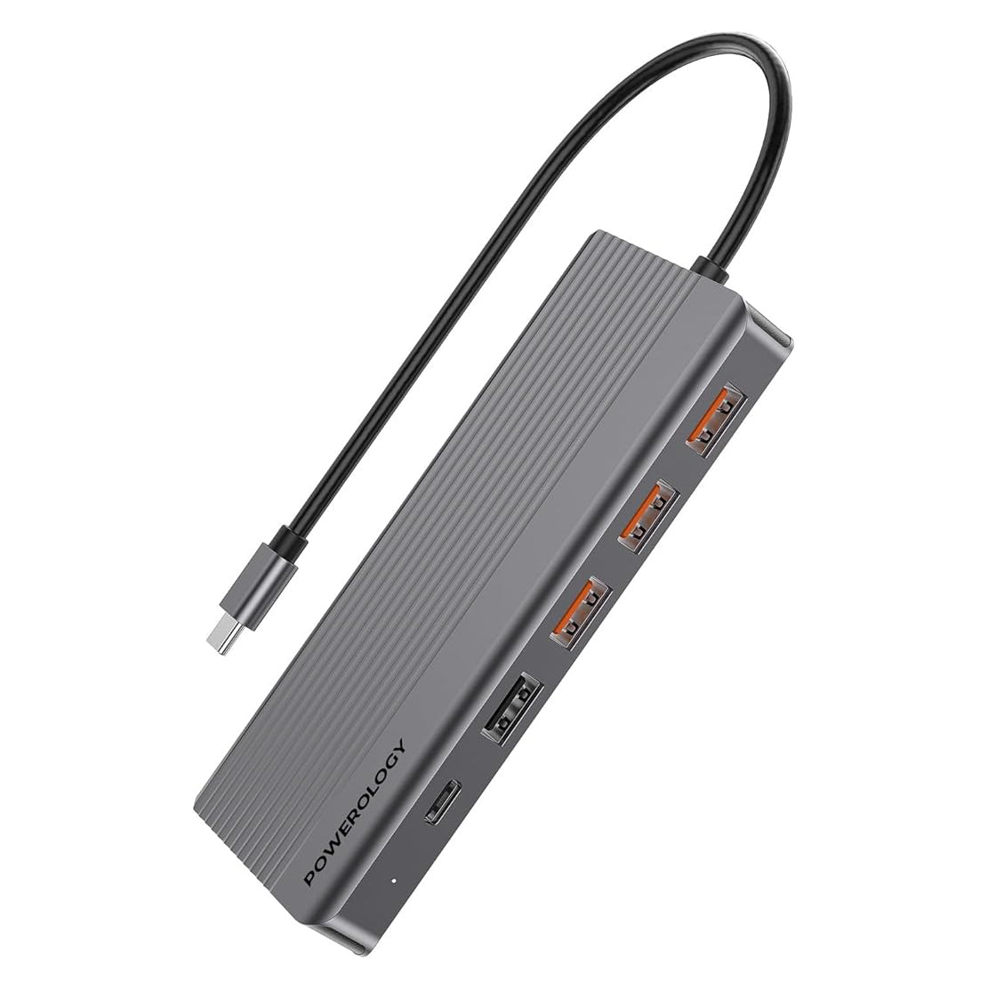 Powerology 13-in-1 USB-C Hub with Dual HDMI, DisplayPort, Ethernet & 100W Power Delivery – Gray