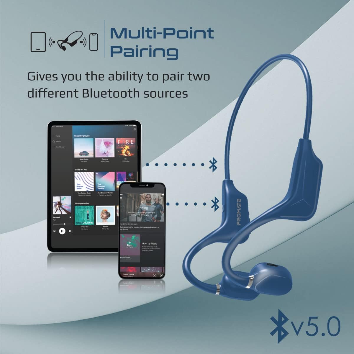 PROMATE Ripple سماعة رأس لاسلكية AudioConduct® Endurance-13