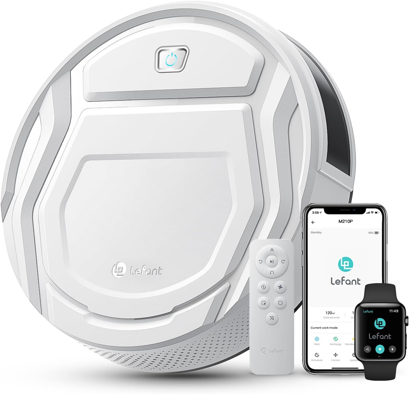مكنسة روبوت Lefant M210P مع جهاز تحكم عن بعد، تحكم صوتي عبر Alexa، وشحن ذاتي
