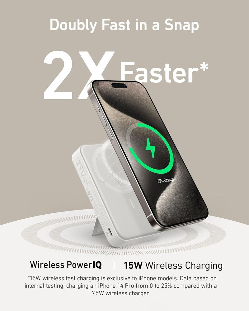 باور بانك Anker MagGo (10K) مع كابل USB-C إلى USB-C بطول 2 قدم 0.6 متر A1645H11 - A1654H21 (أبيض)-9
