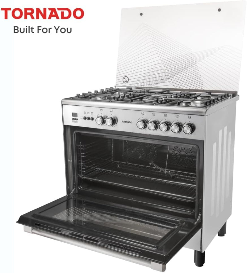 موقد مستقل Tornado 90X60 سم، فرن غاز كامل مع 5 شعلات، إشعال أوتوماتيكي وأمان كامل 9T10Hla1X0Asg-2
