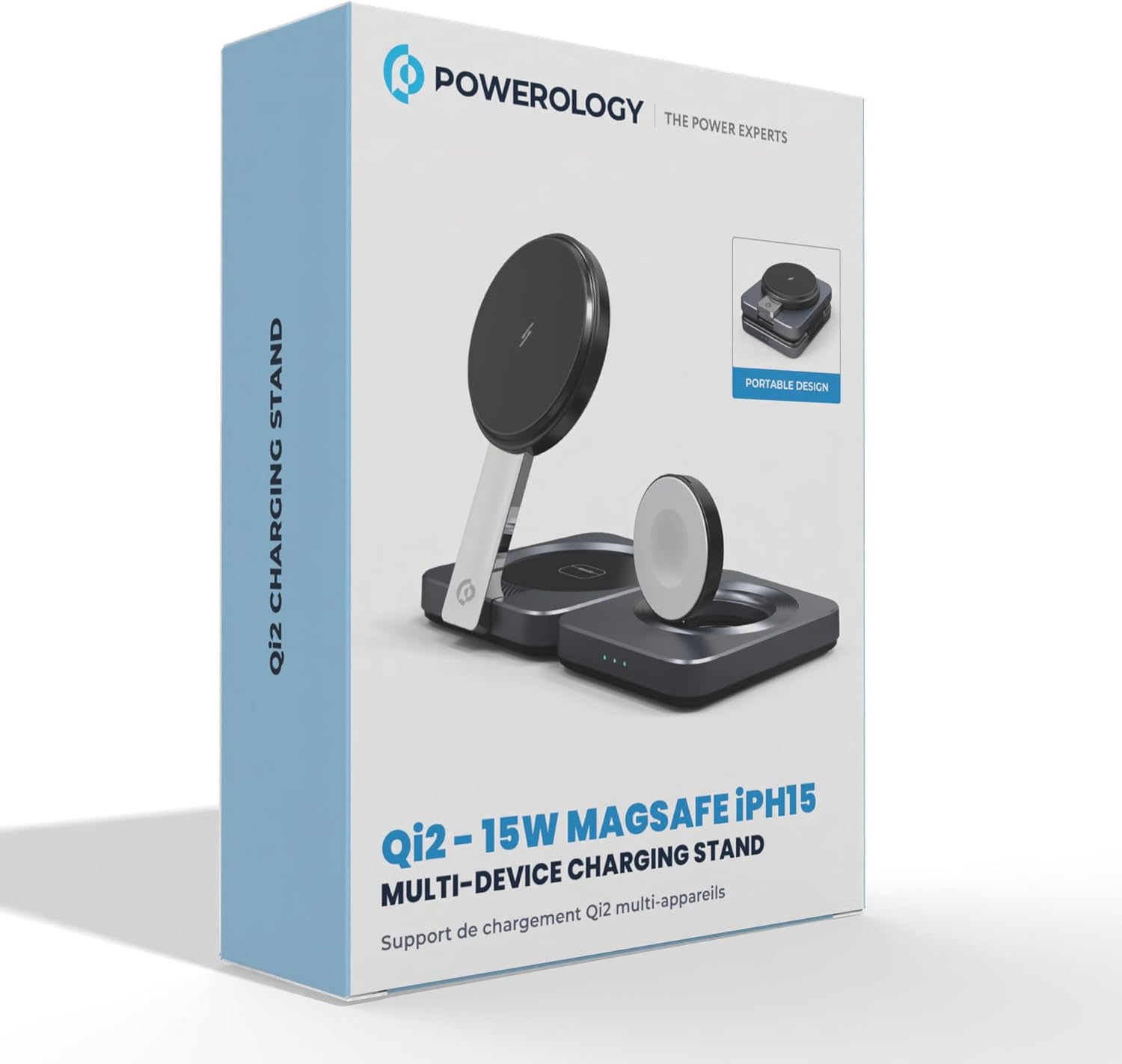 Powerology 3-in-1 Foldable Magnetic Wireless Charging Stand with Qi2 15W Fast Charging – Dark Gray