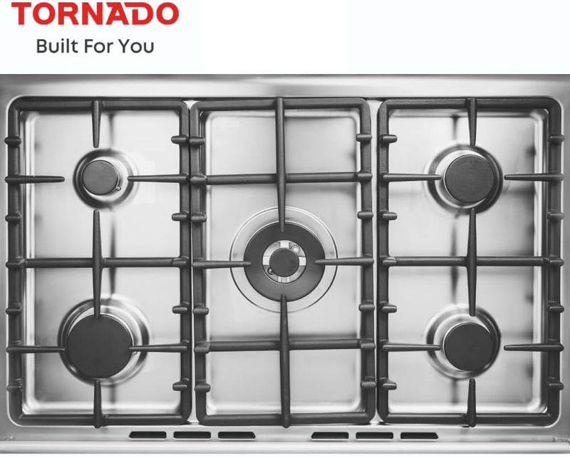 موقد مستقل Tornado 90X60 سم، فرن غاز كامل مع 5 شعلات، إشعال أوتوماتيكي وأمان كامل 9T10Hla1X0Asg-7