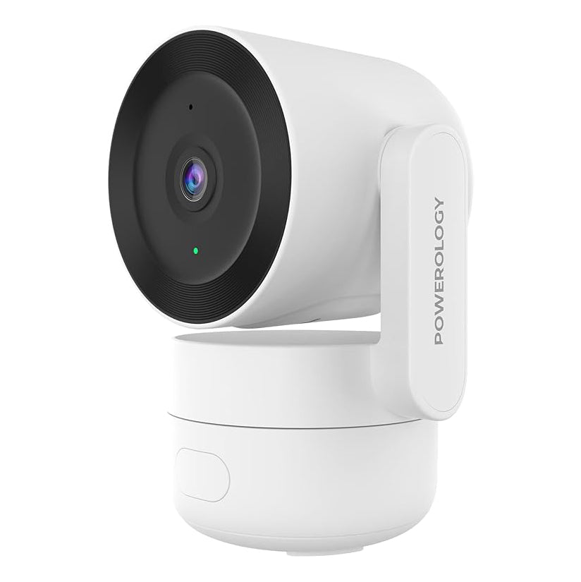 Powerology 4MP Indoor PTZ Smart Camera with Dual-Band WiFi, AI Motion Detection & 256GB Storage Support – White