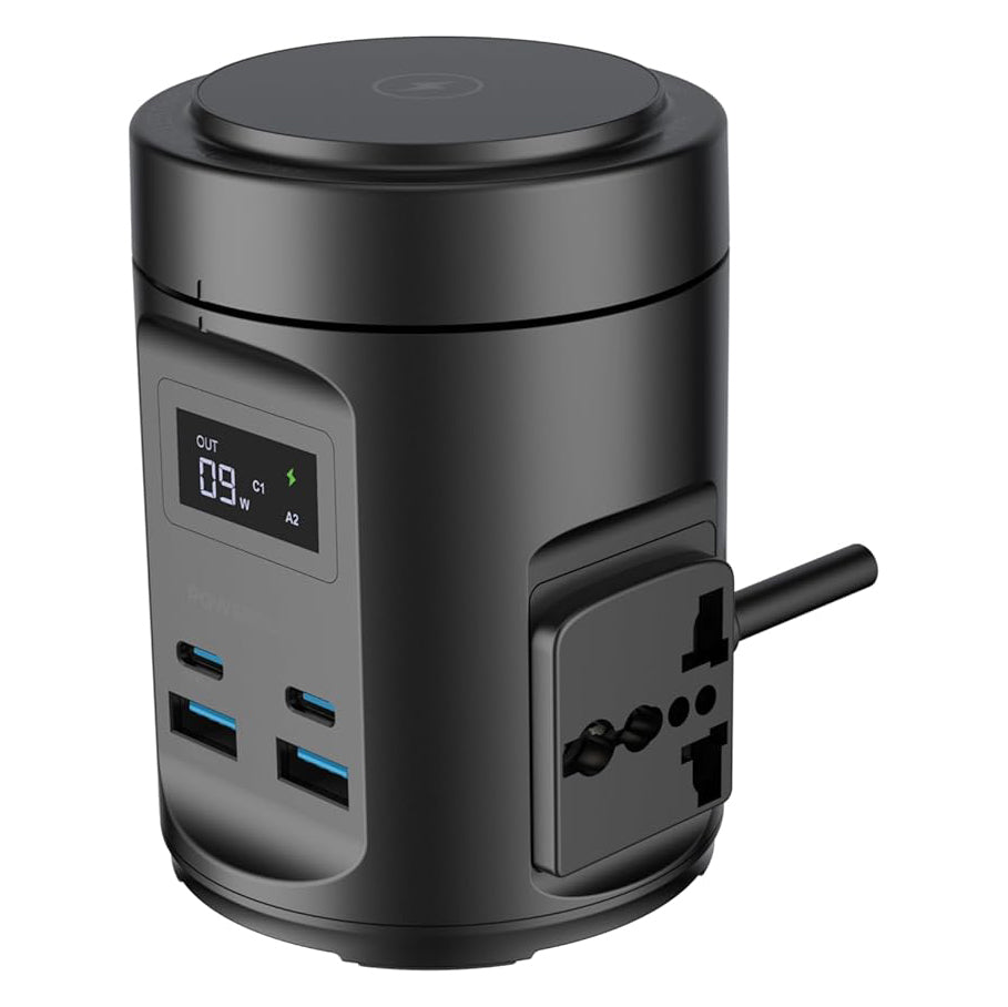 Powerology MagSafe Power Hub 65W PD Charger with 2 Universal AC Sockets & 2200W Power Output – Black