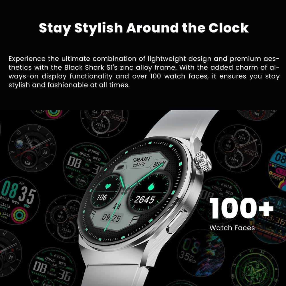 ساعة Black Shark S1 الذكية بشاشة AMOLED مقاس 1.43 بوصة ومكالمات Bluetooth ومقاومة IP68 – أسود