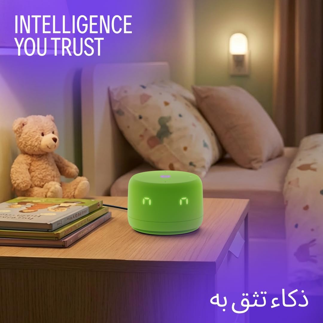 Yango Yasmina Lite AI Smart Speaker with LED Clock, Bluetooth, Wi-Fi & Voice Assistant – Green / Violet