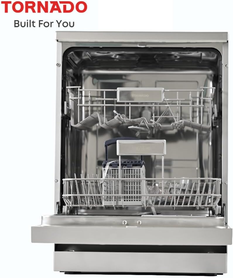 Tornado Freestanding Dishwasher 13 Place Settings 6 Programs 2 Racks Mini Programme Half-Load Stainless Steel Tub Tdg-Jn1363-Bsu