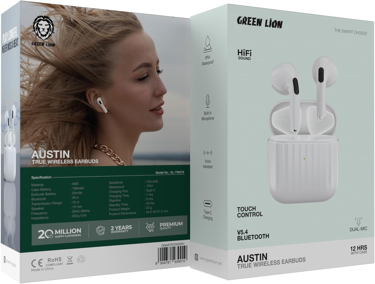 Green Lion Austin True Wireless Earbuds  GNASTNTWSBK/GNASTNTWSWH