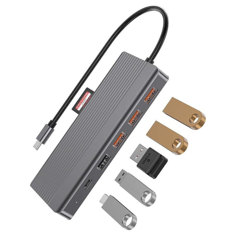Powerology 13-in-1 USB-C Hub with Dual HDMI, DisplayPort, Ethernet & 100W Power Delivery – Gray