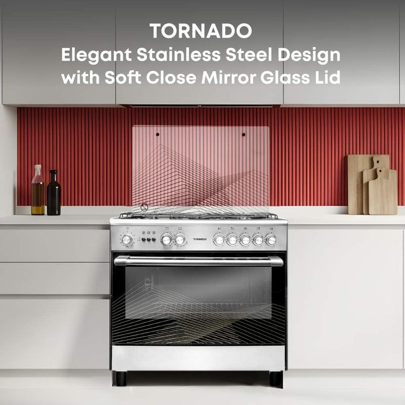 موقد مستقل Tornado 90X60 سم، فرن غاز كامل مع 5 شعلات، إشعال أوتوماتيكي وأمان كامل 9T10Hla1X0Asg-5