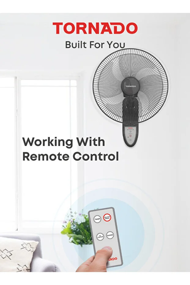 TORNADO Wall Fan 16 Inch 4 Blades Remote Grey EPS-16RG 220 W EPS-16RG grey