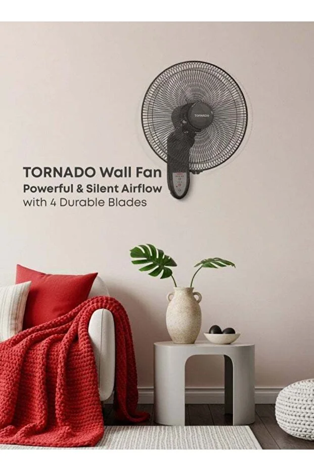 TORNADO Wall Fan 16 Inch 4 Blades Remote Grey EPS-16RG 220 W EPS-16RG grey