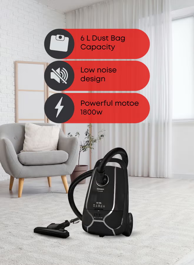 Tornado Vacuum Cleaner 1800 Watt Hepa Filter Black Tvc-1800Eb