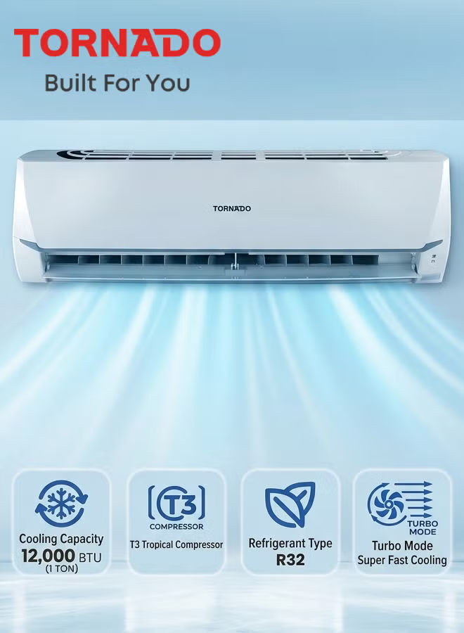 Tornado 1 Ton Split Air Conditioner 12000 Btu Cool Only Super Jet Fast Cooling T3 TH-C12BEE / TU-C12BEE