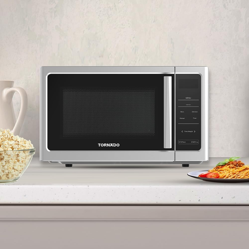 Tornado 25L Digital Solo Microwave Oven 850W Power 10 Power Levels Touch Control Panel 8 Auto Menus Twds-25-S-E