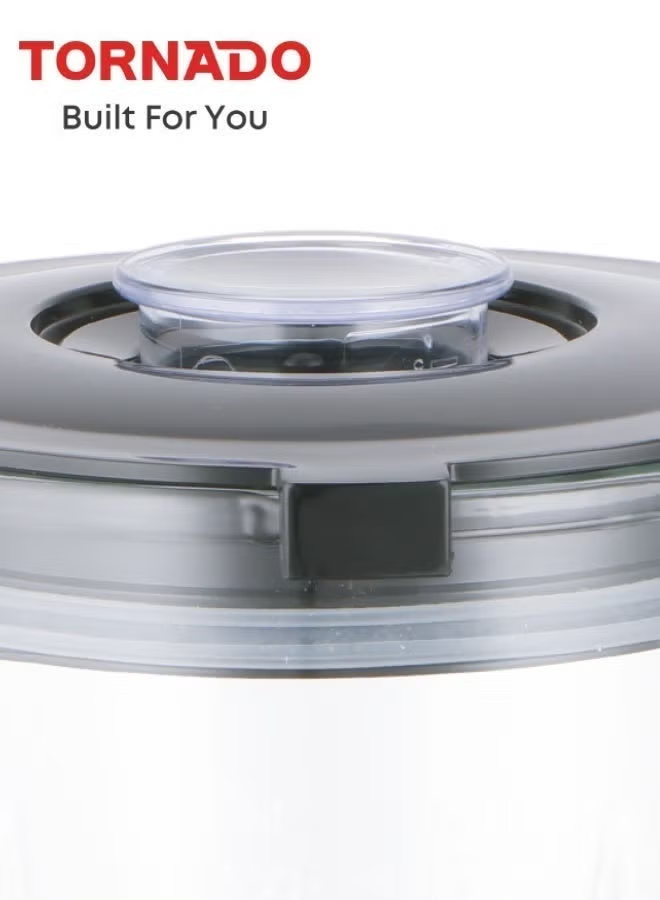 Tornado 1.5L Glass Jar Blender 500W Motor 2 Speeds & Pulse Control Stainless Steel Blades For Ice Crushing Grey - Tbl9003-Gs