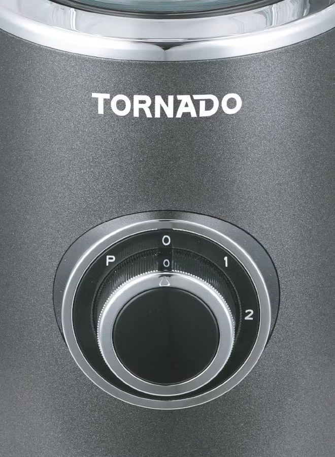 Tornado 1.5L Glass Jar Blender 500W Motor 2 Speeds & Pulse Control Stainless Steel Blades For Ice Crushing Grey - Tbl9003-Gs
