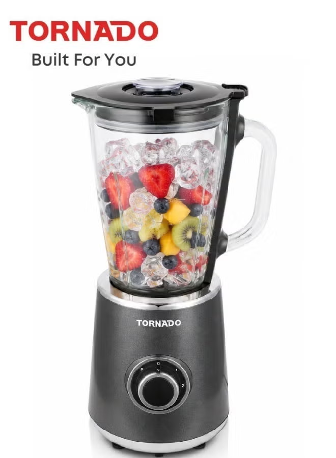 Tornado 1.5L Glass Jar Blender 500W Motor 2 Speeds & Pulse Control Stainless Steel Blades For Ice Crushing Grey - Tbl9003-Gs