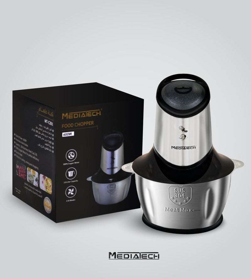 Mediatech Mediatech Food Chopper | 2.0L Stainless Steel Bowl 4 Stainless Steel