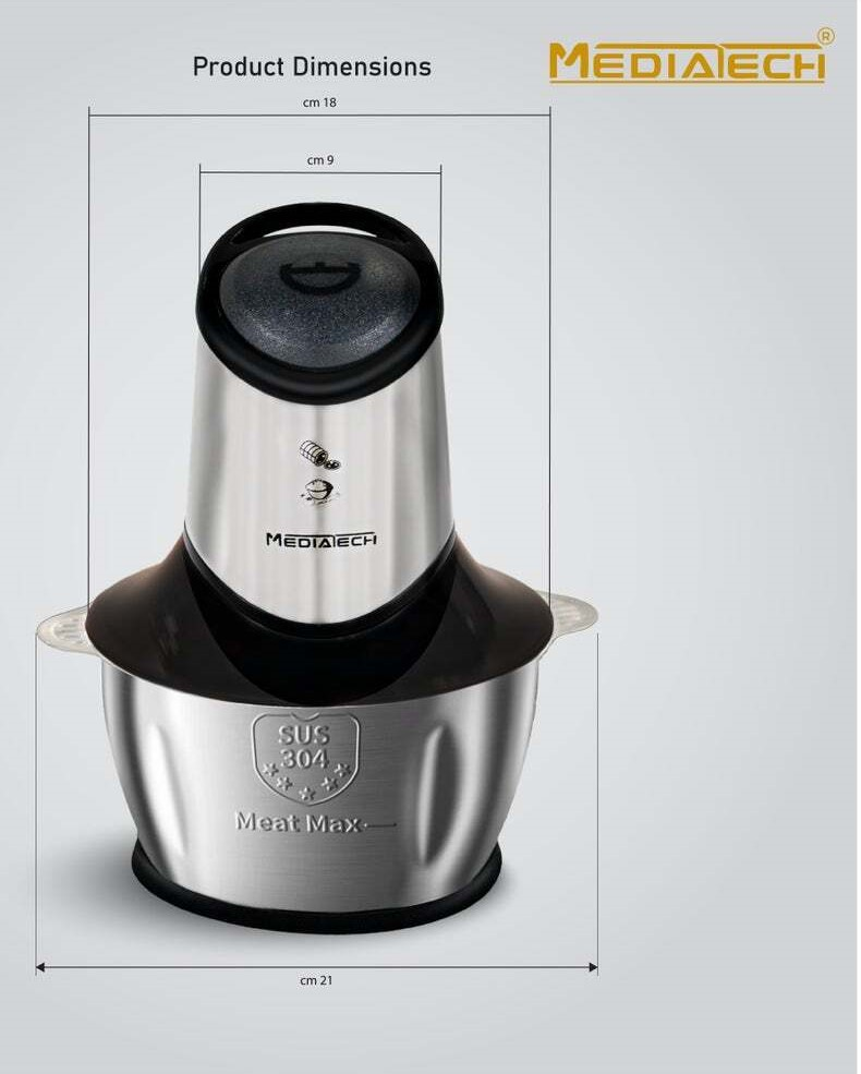 Mediatech Mediatech Food Chopper | 2.0L Stainless Steel Bowl 4 Stainless Steel