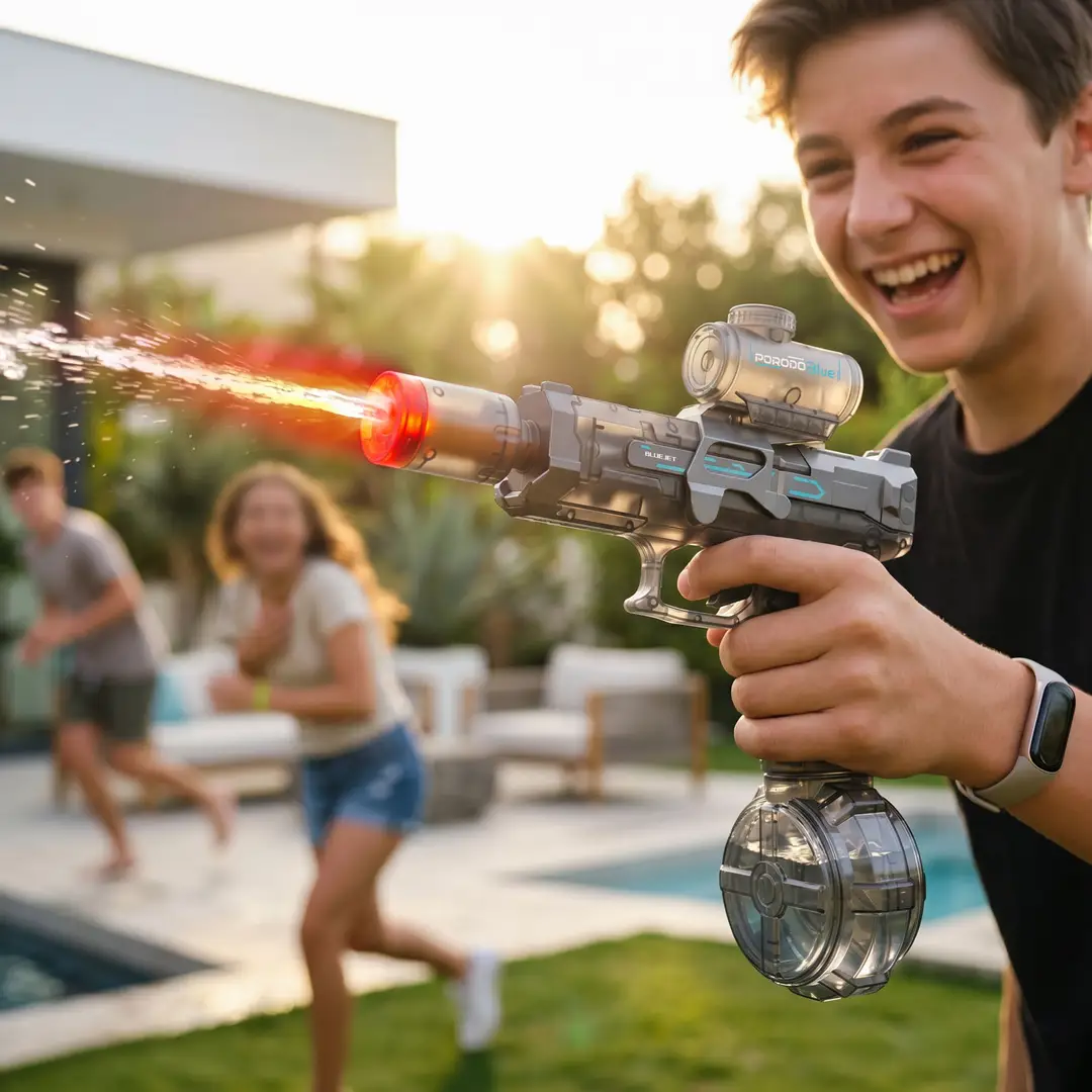 Porodo Blue Auto-Firing Electric Water Gun with Built-In Water Reservoir - Grey