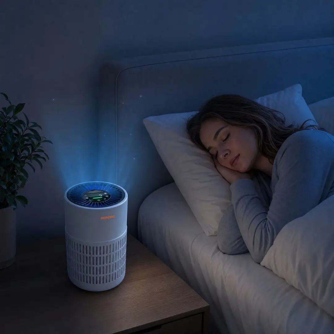 Porodo Lifestyle Compact Air Purifier with H13 HEPA Filtration Remote Control & Essential Oil Diffuser - White