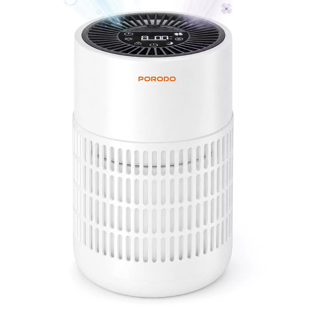 Porodo Lifestyle Air Purifier with H13 HEPA Filtration Remote Control & Essential Oil Diffuser - White