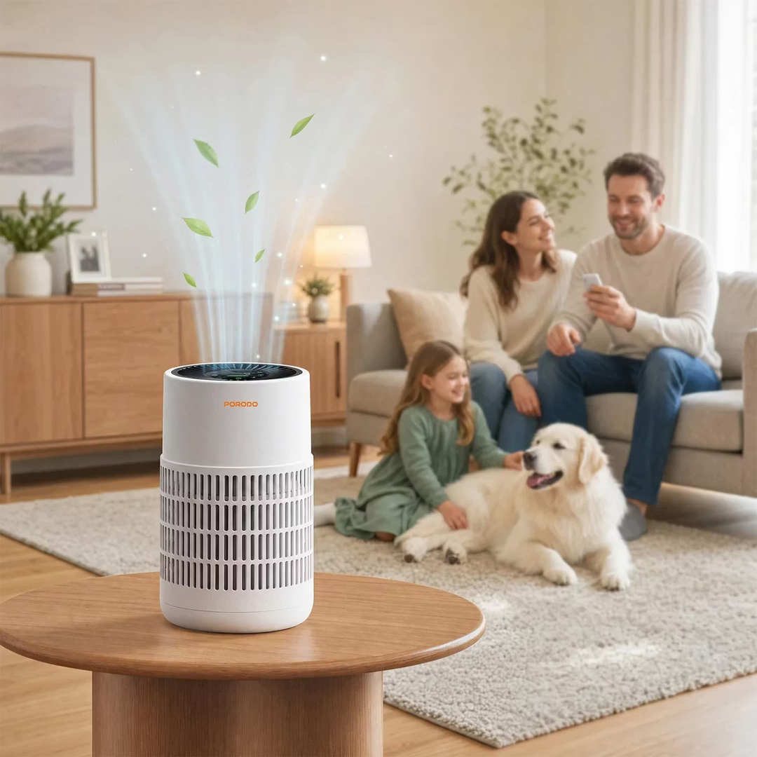 Porodo Lifestyle Air Purifier with H13 HEPA Filtration Remote Control & Essential Oil Diffuser - White