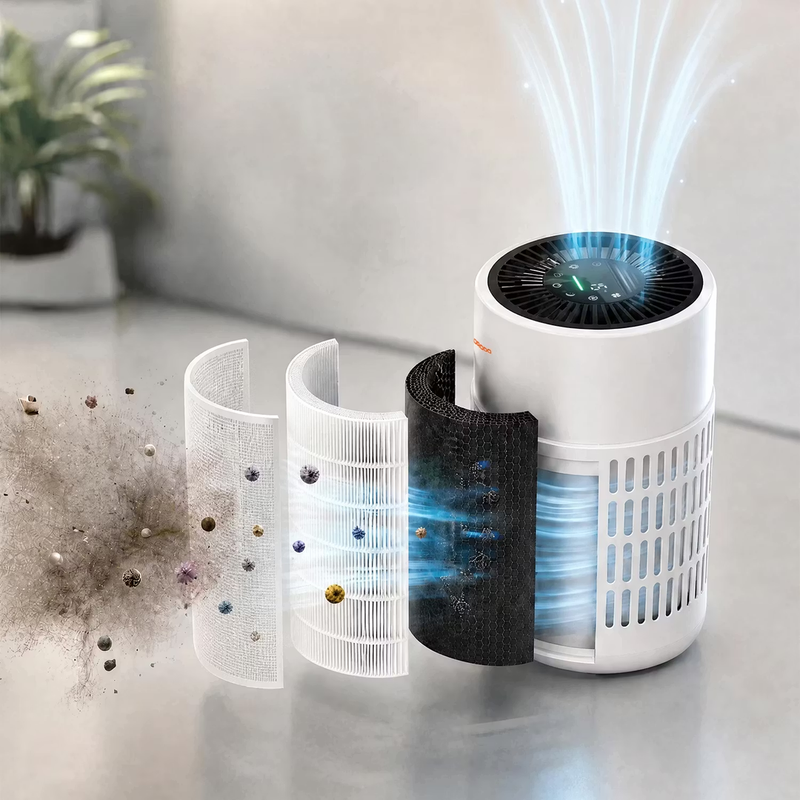 Porodo Lifestyle Air Purifier with H13 HEPA Filtration Remote Control & Essential Oil Diffuser - White