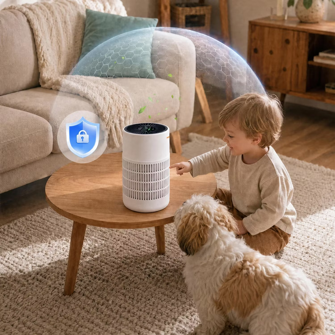 Porodo Lifestyle Air Purifier with H13 HEPA Filtration Remote Control & Essential Oil Diffuser - White