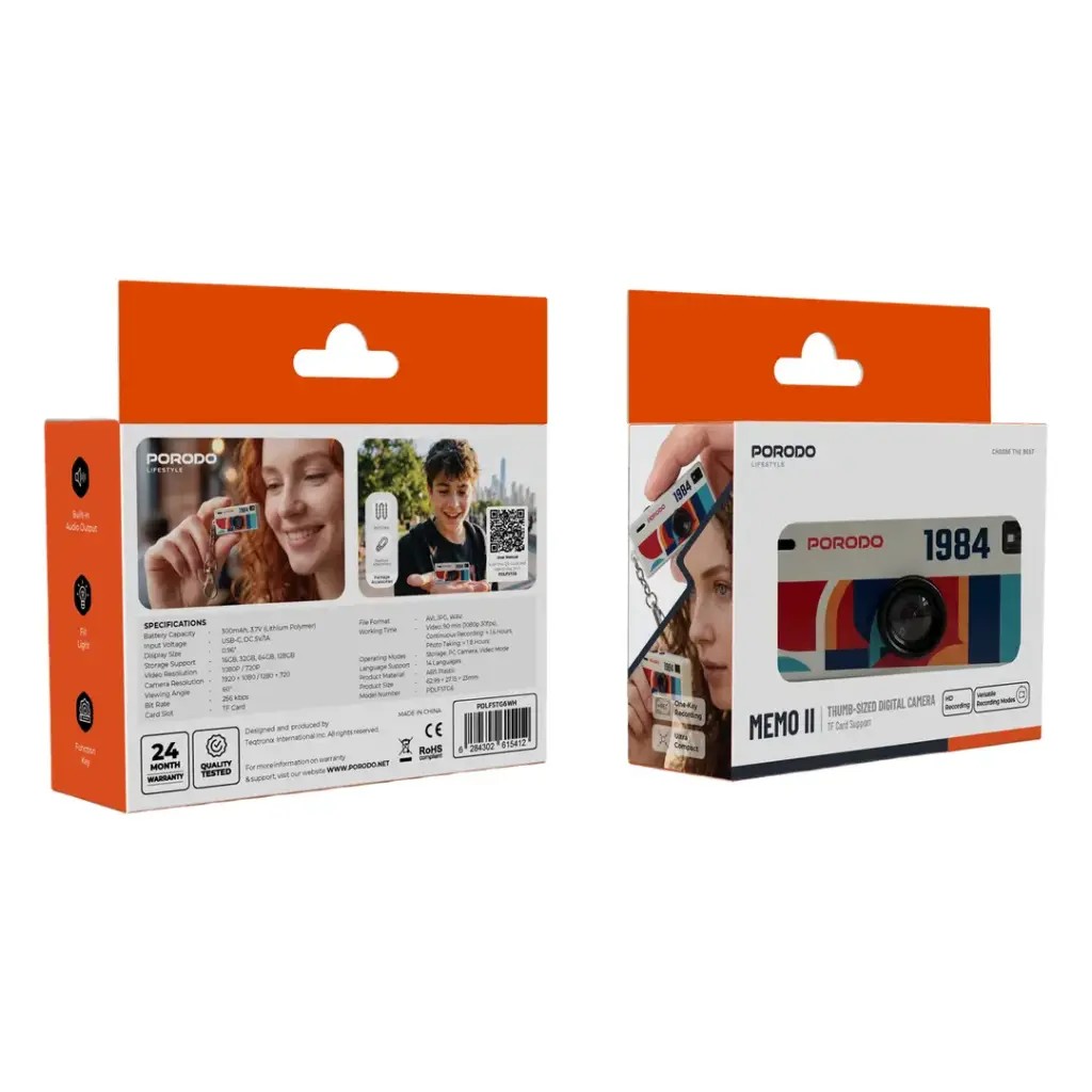 Porodo Lifestyle Memo Thumb-Sized Digital Camera with TF Card Support WHITE