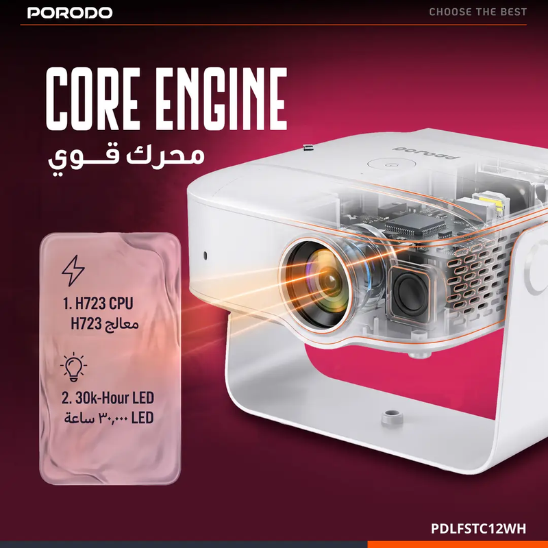 PORODO LIFESTYLE 150 LUMENS PROJECTOR WITH 1+8GB-WHITE