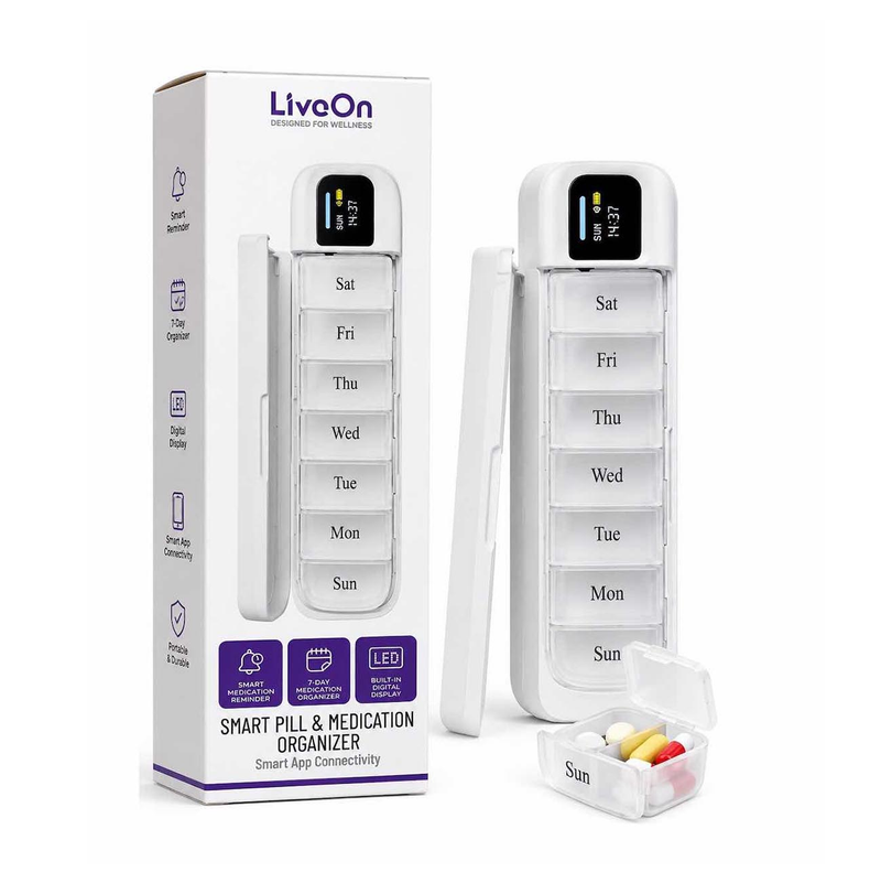Porodo Liveon Portable Smart Pill Organizer with App and Alert - white LVONZ11AWH