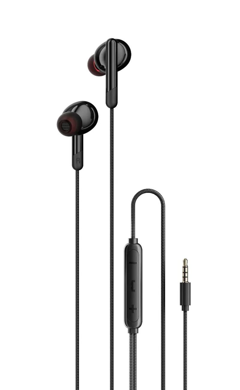 Porodo 3.5MM 3- Button Wired Earphone - Black