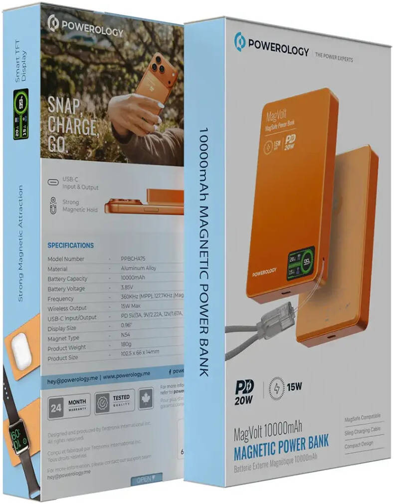 Powerology  MagVolt 10000mAH TFT Slim Wireless powerbank