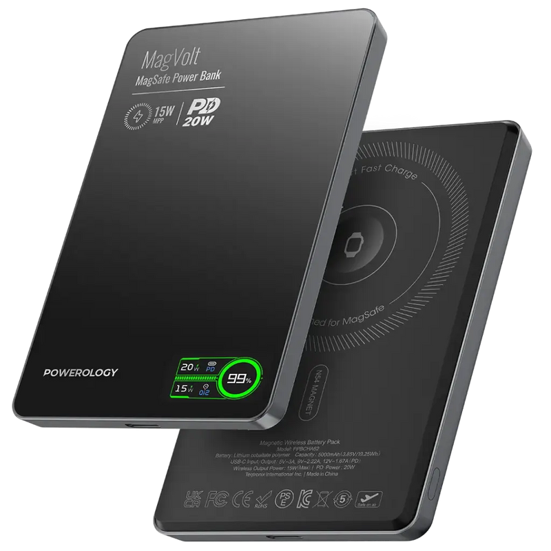Powerology MegaVolt Powerbank 5000mAH TFT Display Ultra Slim Magnetic Wireless