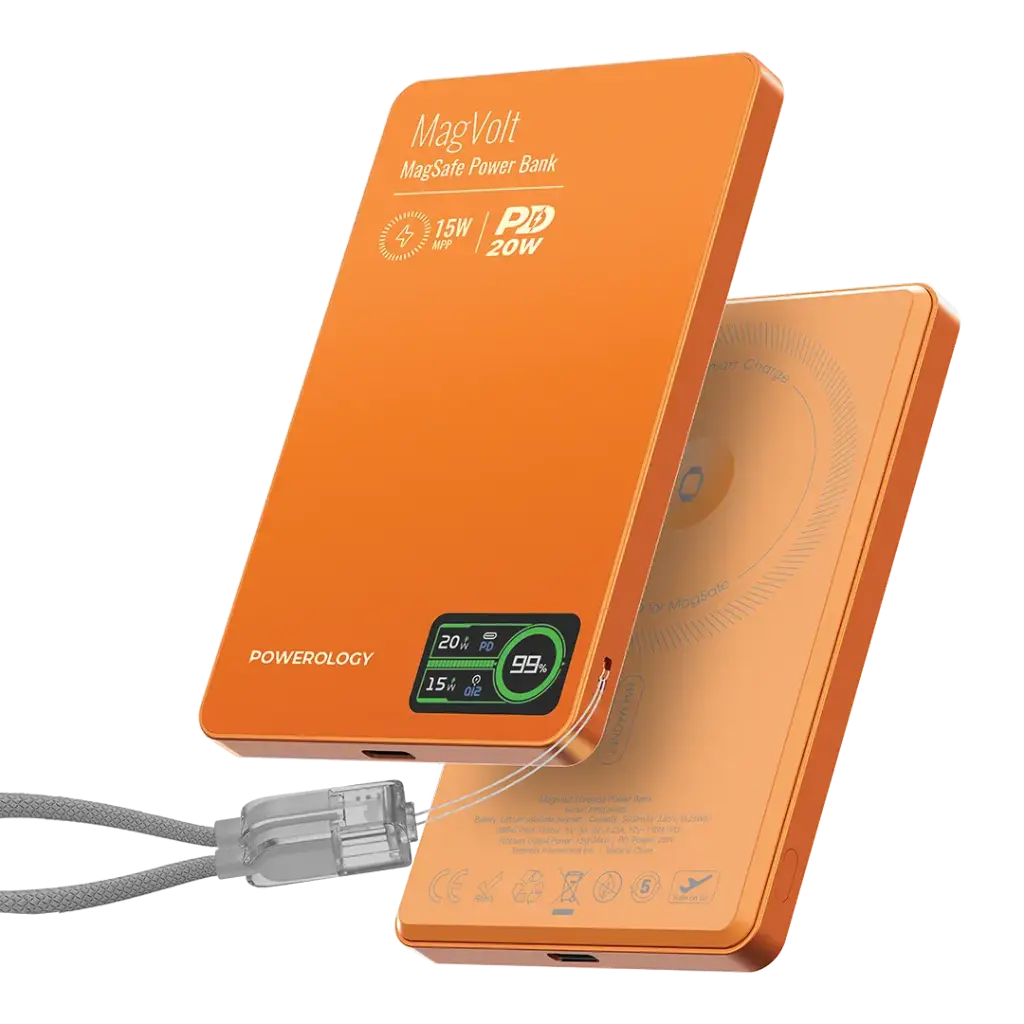 Powerology MegaVolt Powerbank 5000mAH TFT Display Ultra Slim Magnetic Wireless
