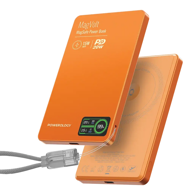 Powerology MegaVolt Powerbank 5000mAH TFT Display Ultra Slim Magnetic Wireless