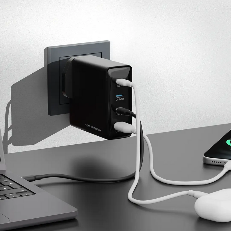 Powerology VoltX 140W GaN Fast Charger - 3*USB-C + 1*USB-A - Black