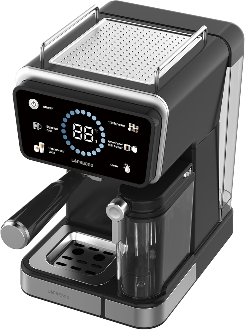 LePresso Réveil 20 Bar Espresso Coffee Maker with Milk Frother and Touch Display - Black