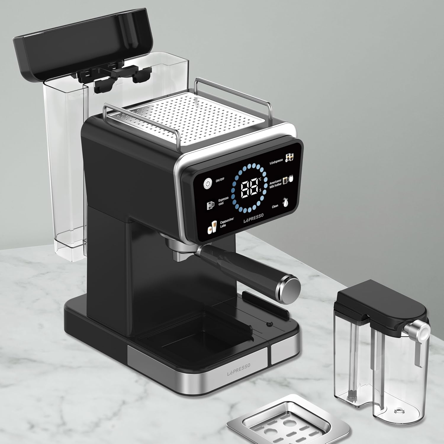 LePresso Réveil 20 Bar Espresso Coffee Maker with Milk Frother and Touch Display - Black
